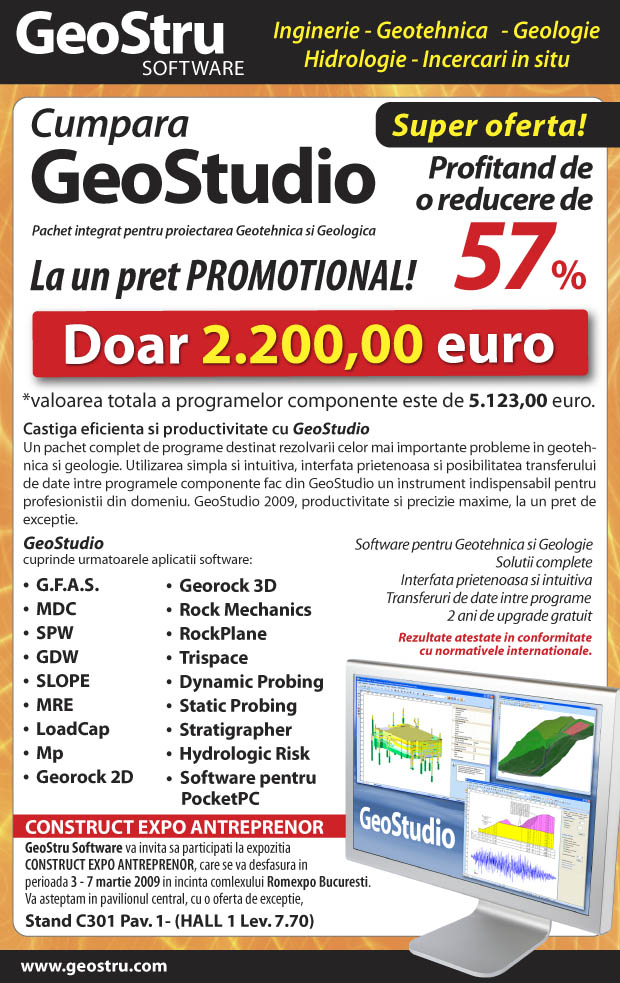 GeoStru Software va invita sa participati la expozitia CONSTRUCT EXPO ANTREPRENOR (3 - 7 Martie 2009 Romexpo Bucuresti)